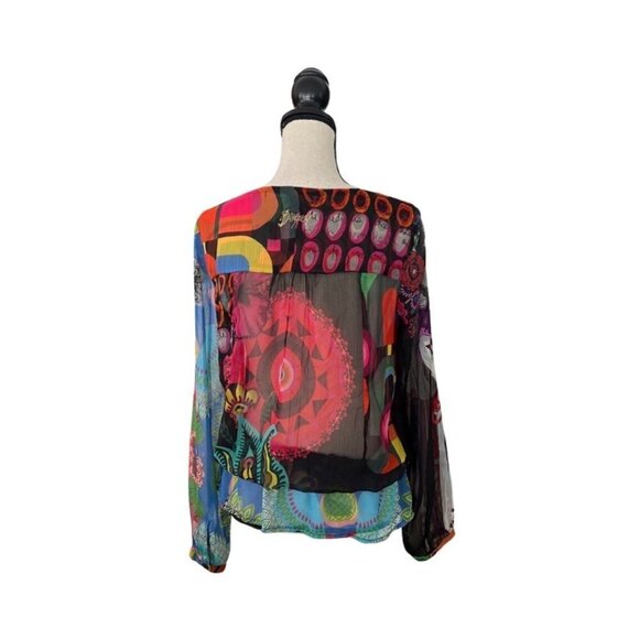 Desigual multicolor abstract print sheer blouse size M - Picture 4 of 6